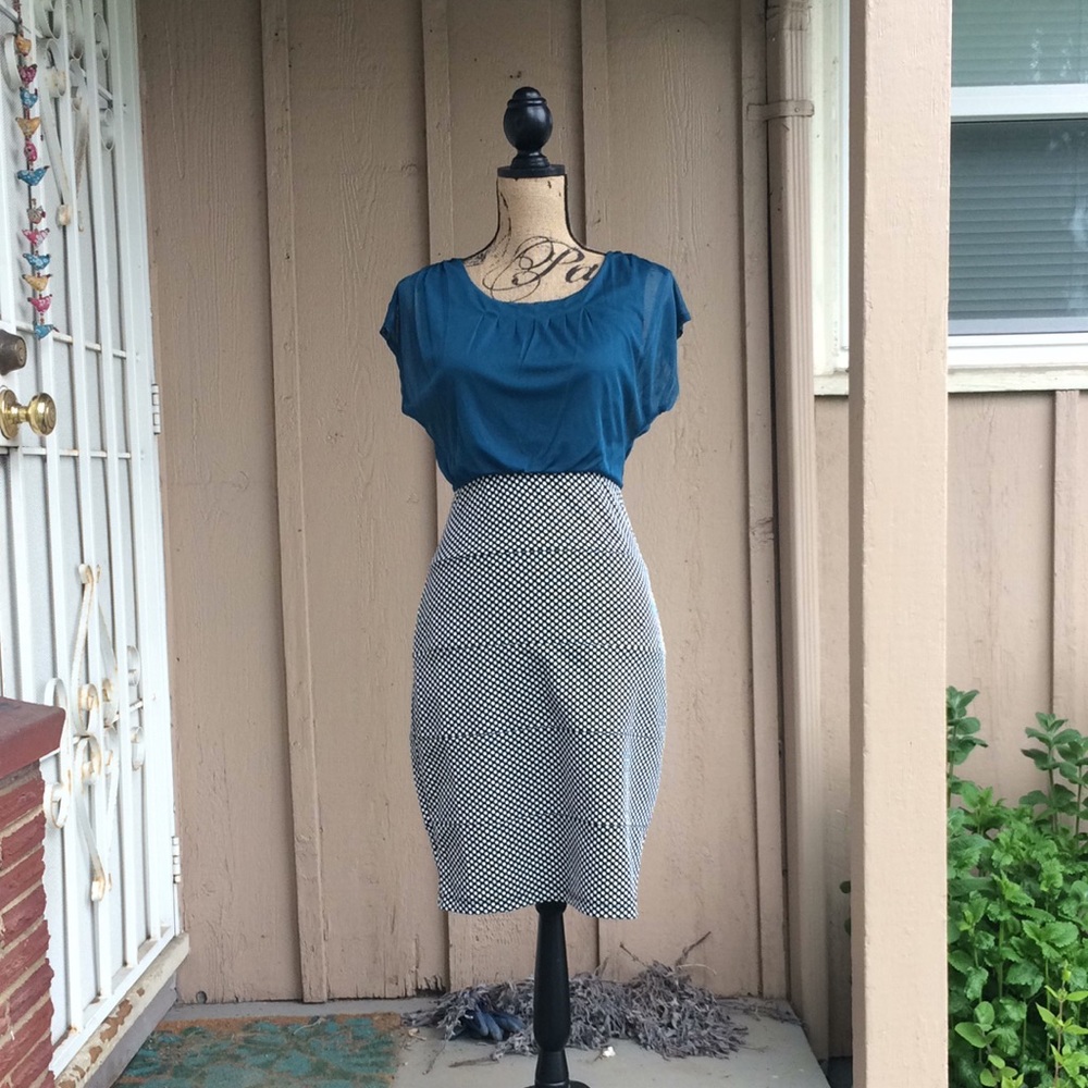 Teal Polkadot Pencil Bodycon Dress